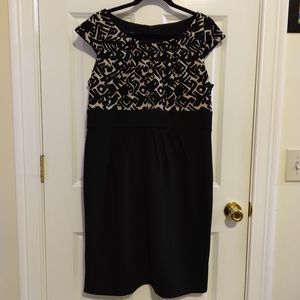 NEW AGB Dress Women's Tan Black Capped Sleeve Mid Length Dress Size 16